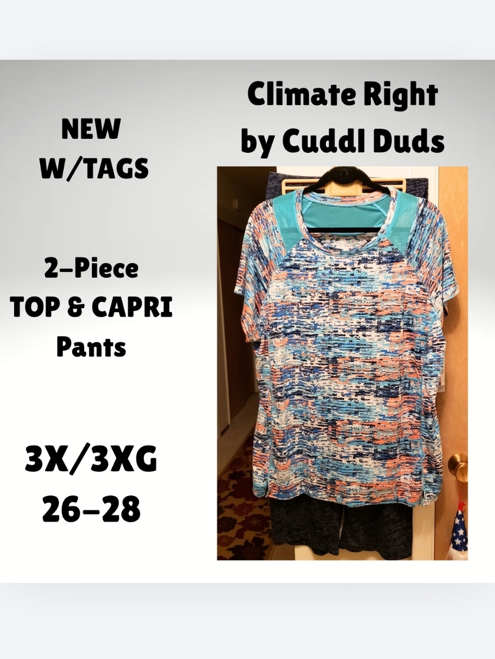 NWT / Climate Right by Cuddl Duds / Size 3X-26/28 / ShortSlv Top & Capri Pants